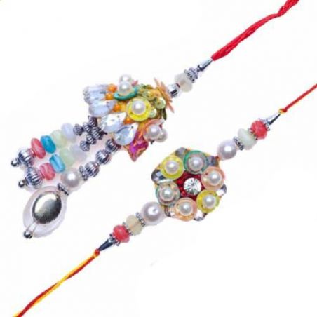 Pearls Silver Beads Bhaiya Bhabhi Rakhi