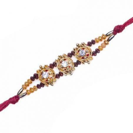 Maroon, Wooden Beads Jewelled Rakhi