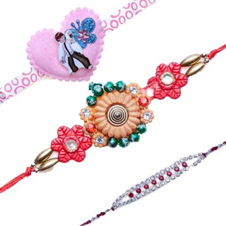 Pink Heart Butterfly Kids American Diamond Hoop Multi Colour Rakhi