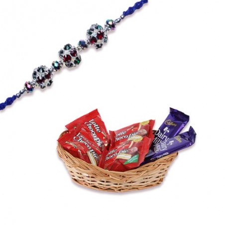 Colourfull Balls Diamond Rakhi  With Chocolates