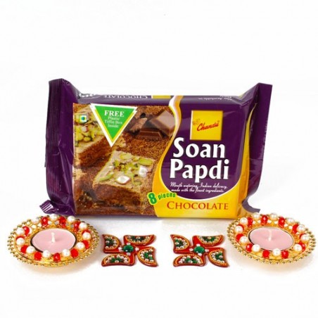 Diwali Combo Hamper with Metal Diya and Soan Papdi