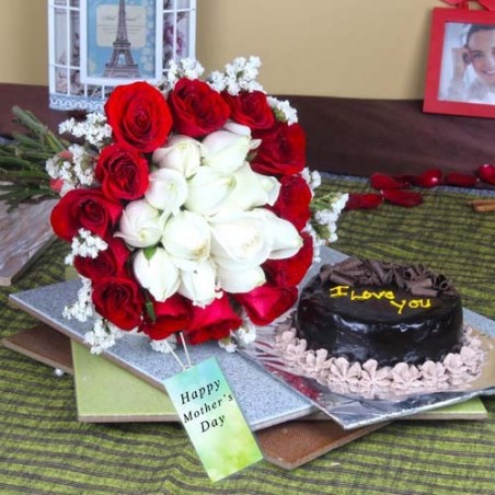 Anniversary Flowers and Cake To Cebu | 12 Pink Roses with Chocolate  Deduction Cake By Red Ribbon To Cebu